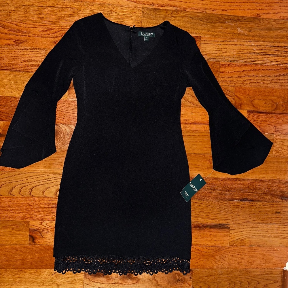 NWT Lauren by Ralph Lauren Women's Petites Crepe Bell-Sleeve Dress